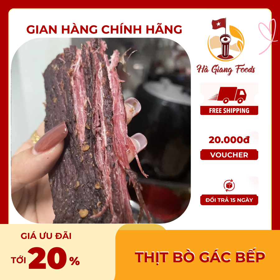 Thịt bò gác bếp hà giang foods - khô bò hà giang tẩm ướp chuẩn vị thịt gác bếp tây bắc tặng kèm gói chẳm chéo