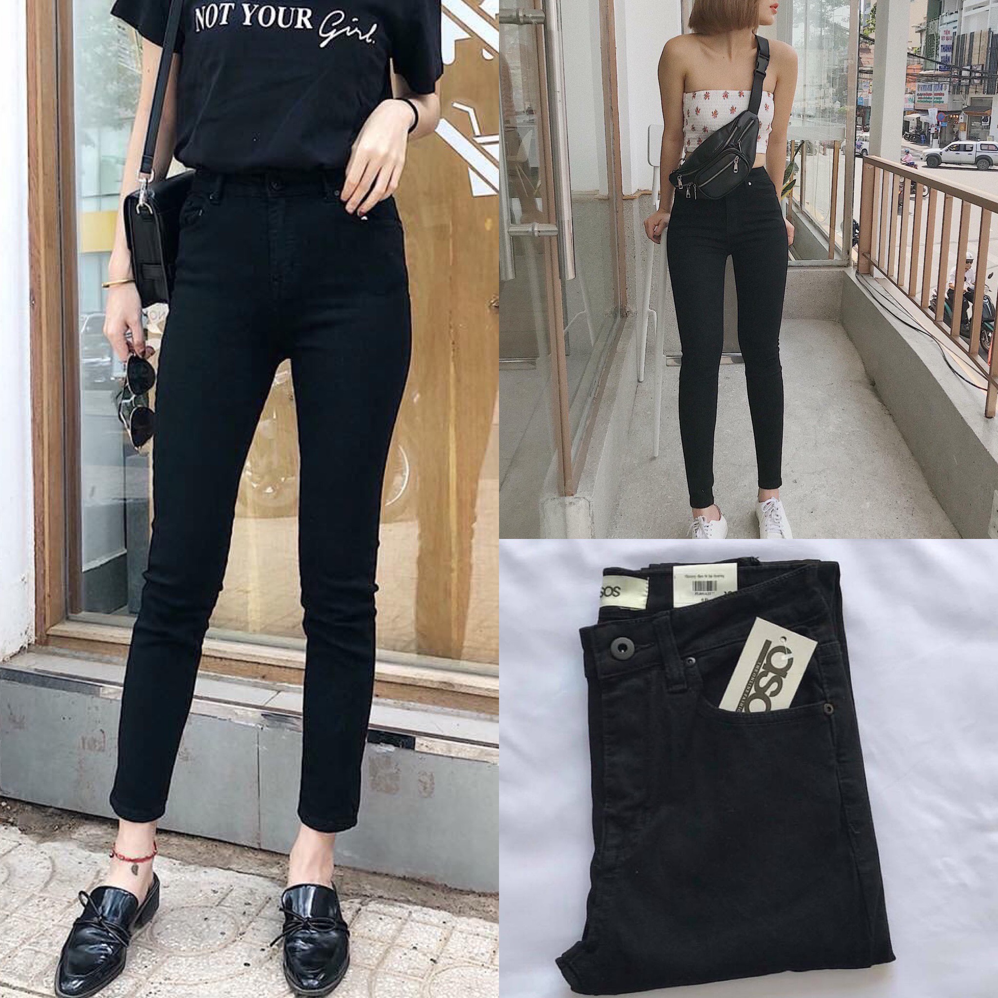 Quần Jean Bò Skinny Đen Ôm 9 Tấc VNXK chất jean dày dặn co giản
