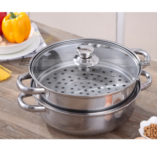 Nồi hấp inox 2 tầng - Nồi lẩu kiêm nồi hấp 2 tầng inox nắp thủy tinh cao cấp -Nồi hấp 2 tầng 28cm - Bảo hành uy tín 1 đổi 1 tại Bambo'Store