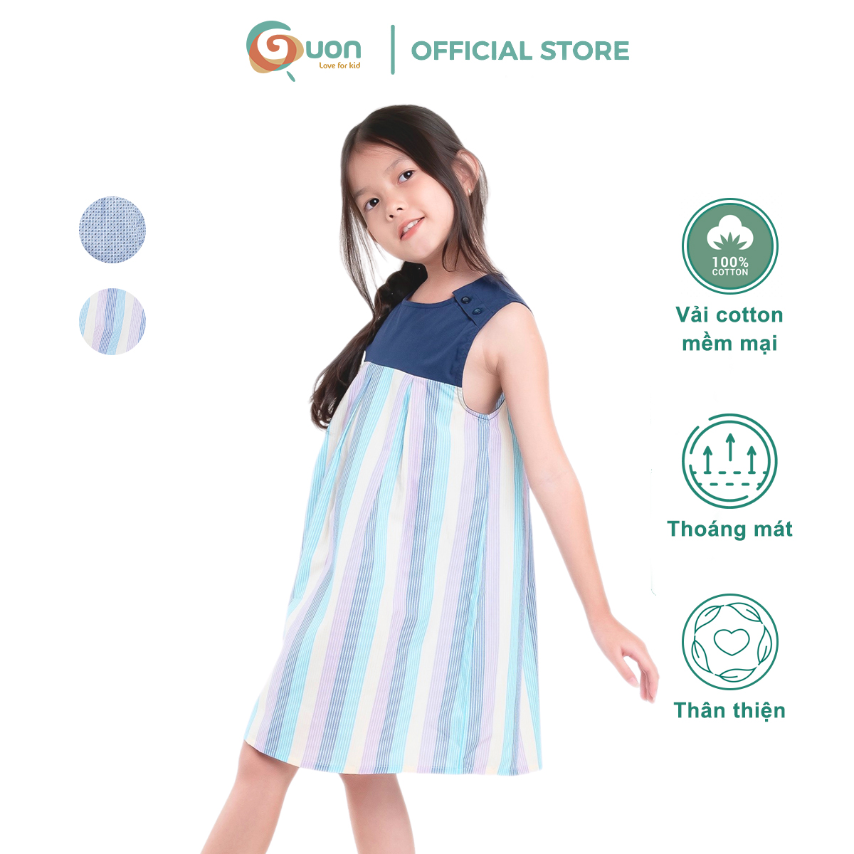Váy bé gái GUON Tố My vải cotton thoáng mát cho bé từ 7-38kg