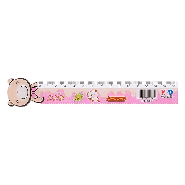 Thước nhựa trong 15cm hình gấu - màu kem