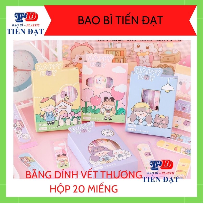 Hộp 20 miếng băng keo cá nhân, băng dán vết thương, mẫu hoạt hình cute.