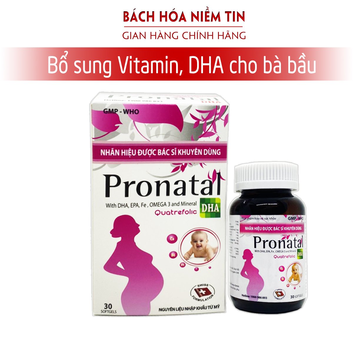 Viên uống Pronatal bổ sung Omega 3, DHA, EPA và Vitamin tổng hợp cho Bà bầu - Hộp 30 chuẩn GMP Bộ Y tế