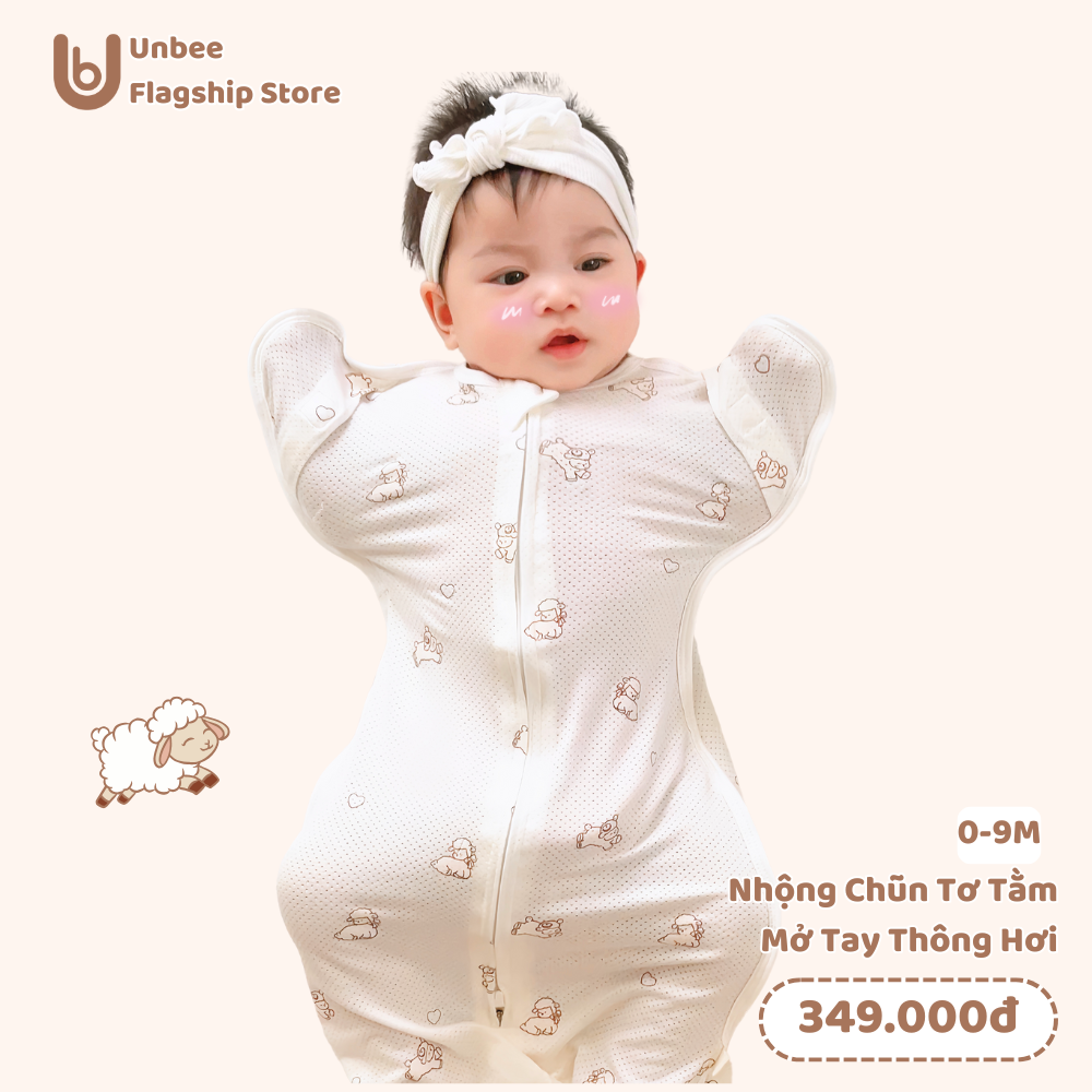 Nhộng chũn mở tay thông minh UNBEE cho bé 0-9M chất liệu tơ tằm thông hơi kháng khuẩn thoáng mát thích hợp cho mùa hè