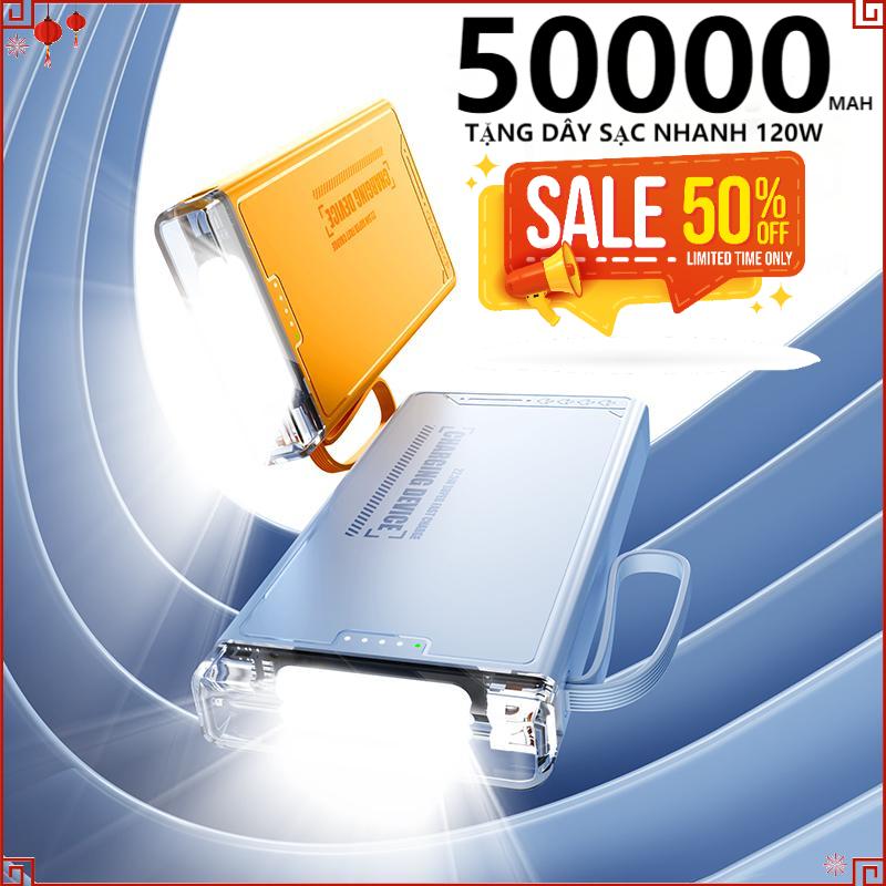 Sạc dự phòng 50000 80000MAH sạc nhanh PD120W 20W trong suốt tích hợp 4 dây sạc tích hợp đèn led chiếu sáng