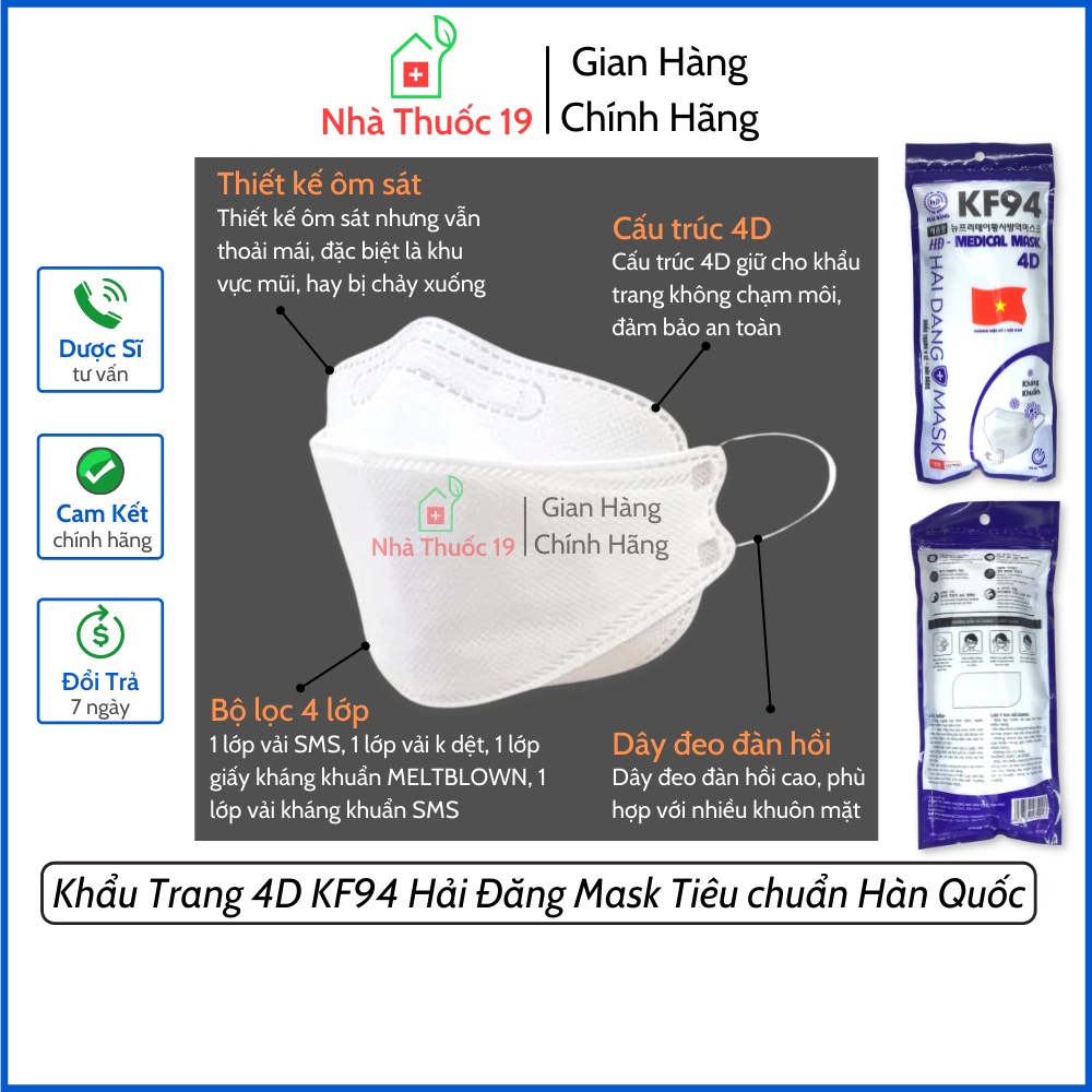 Khẩu trang kf94 thương hiệu hải đăng mask đạt tiêu chuẩn hàn quốc khẩu trang 4d mask hải đăng