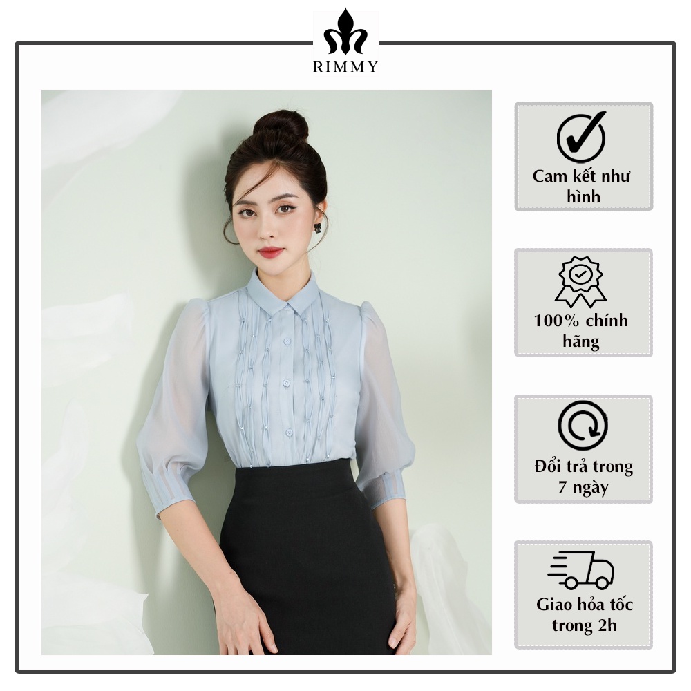 Áo sơ mi đính đá xanh pastel Flya shirt Rimmy