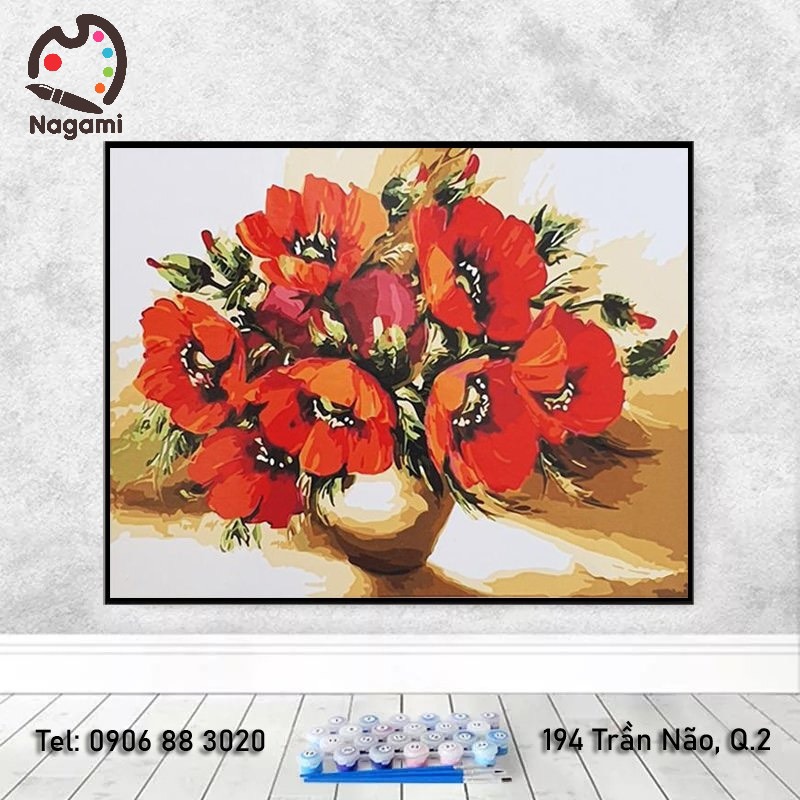 Tranh sơn dầu số hóa Nagami bình hoa đỏ - DIY Painting