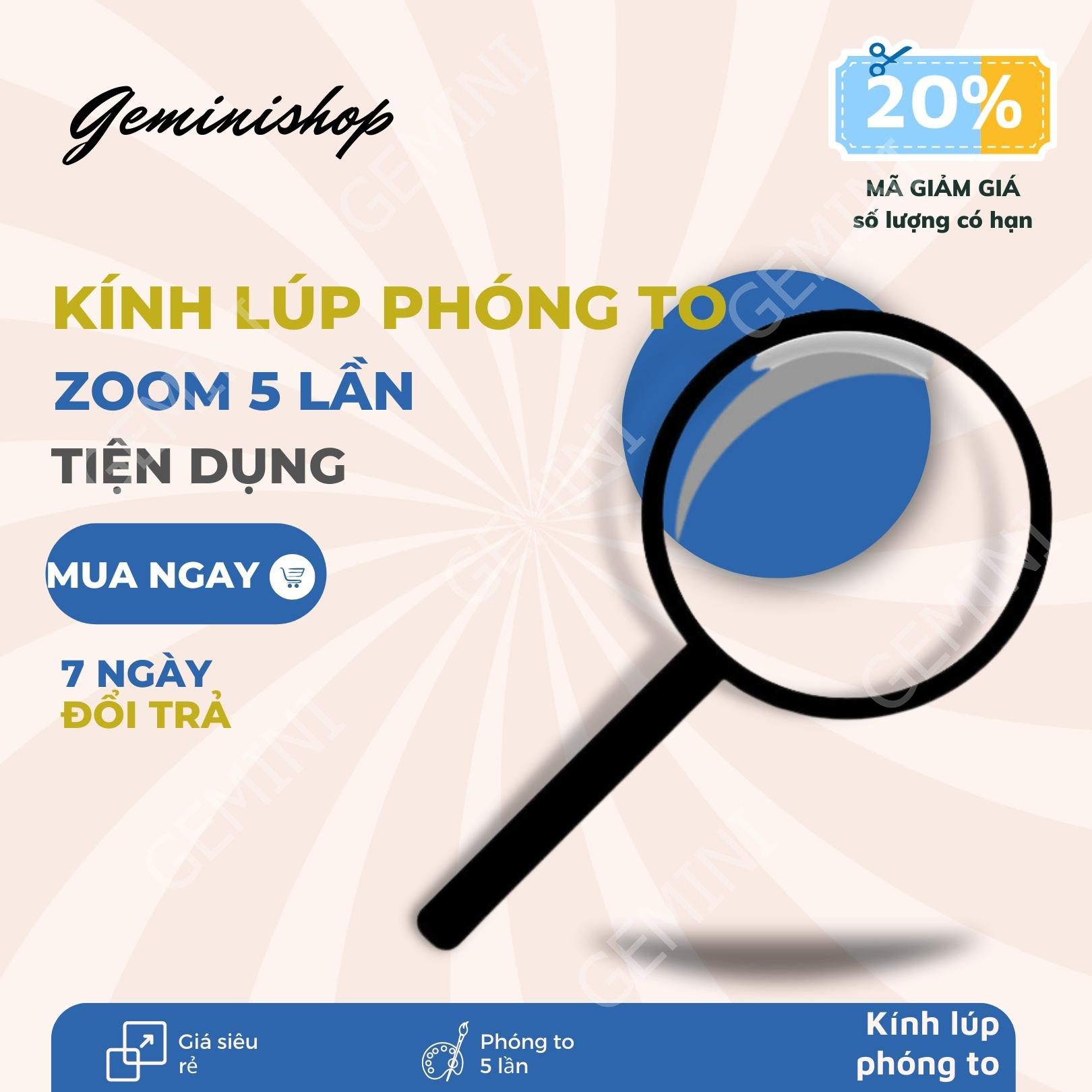 Kính lúp cầm tay 125*60mm cao cấp dùng đọc sách tiện dụng KL1
