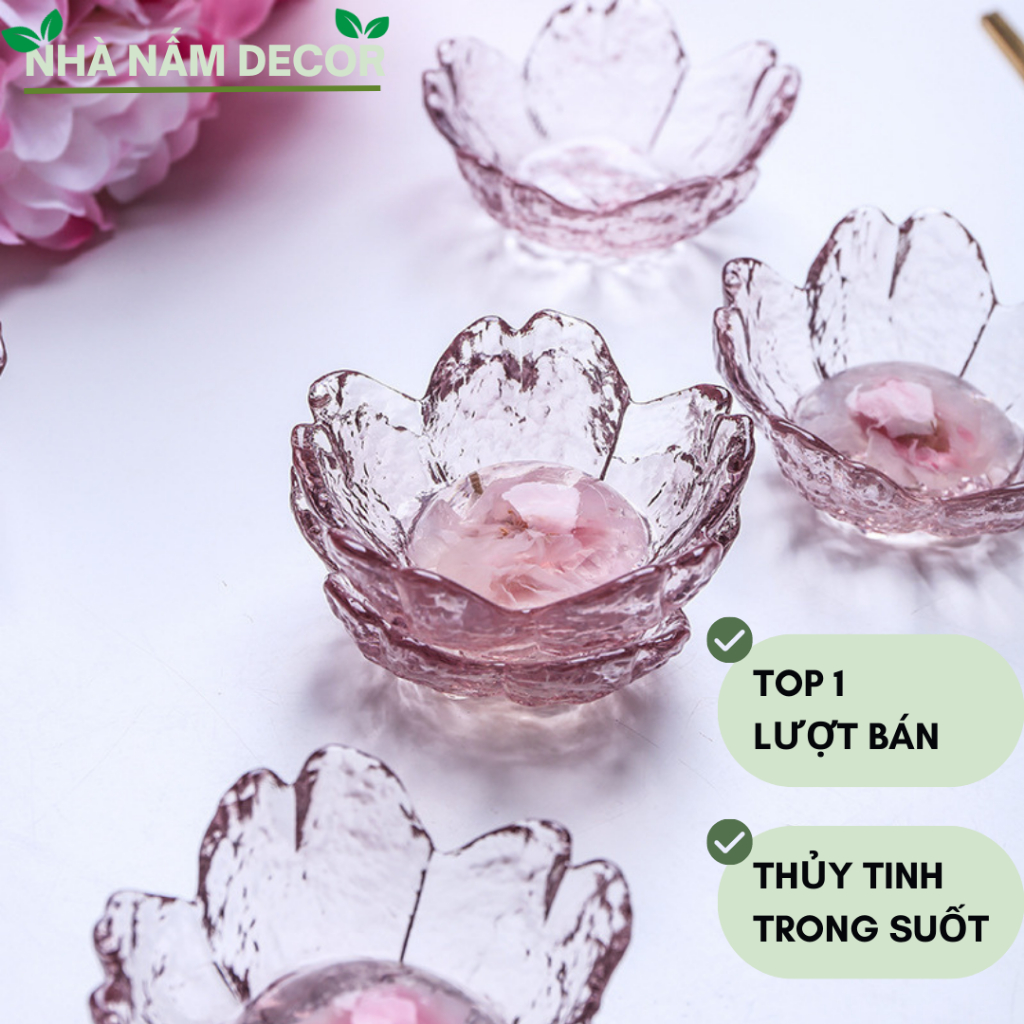 Bát chấm, đĩa chấm thủy tinh trong suốt cánh hoa