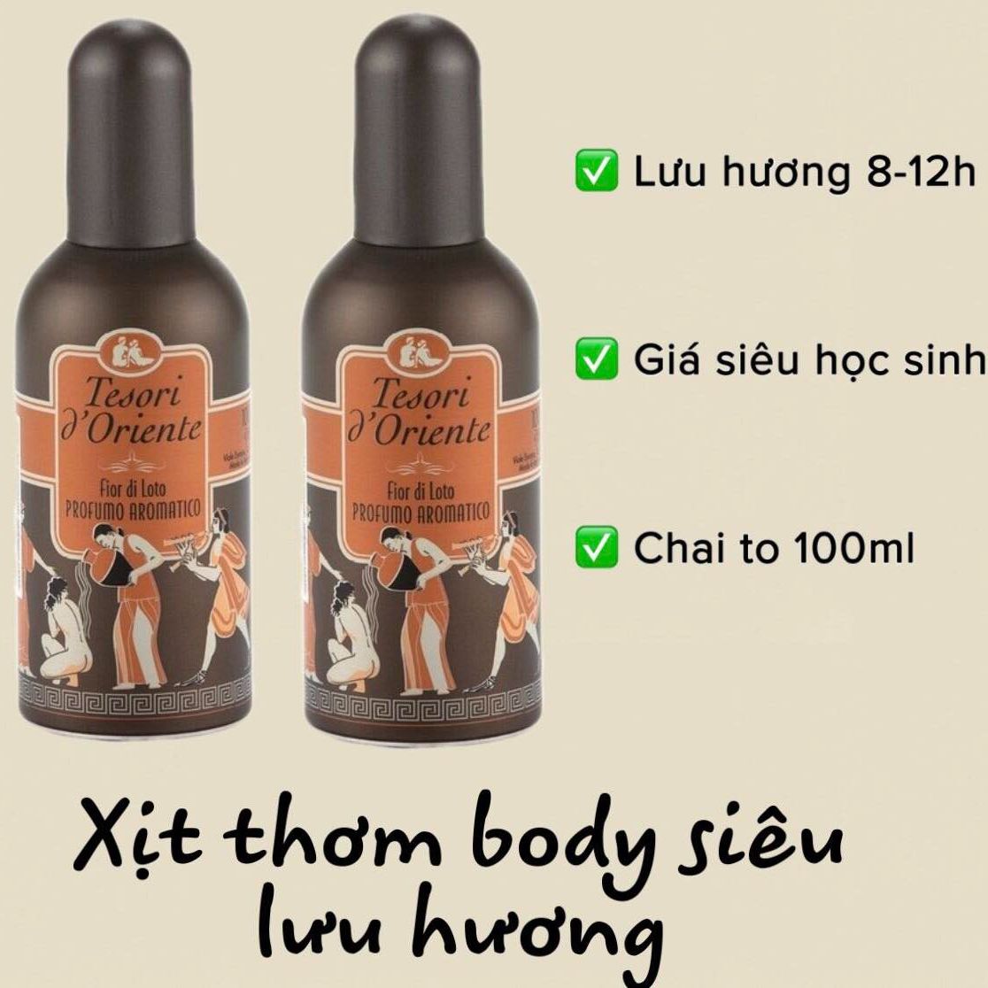 Xịt thơm body Tesori D’Oriente 100ml hương hoa sen - Xịt Thơm Toàn Thân Tesori Hương Hoa Sen 100ml