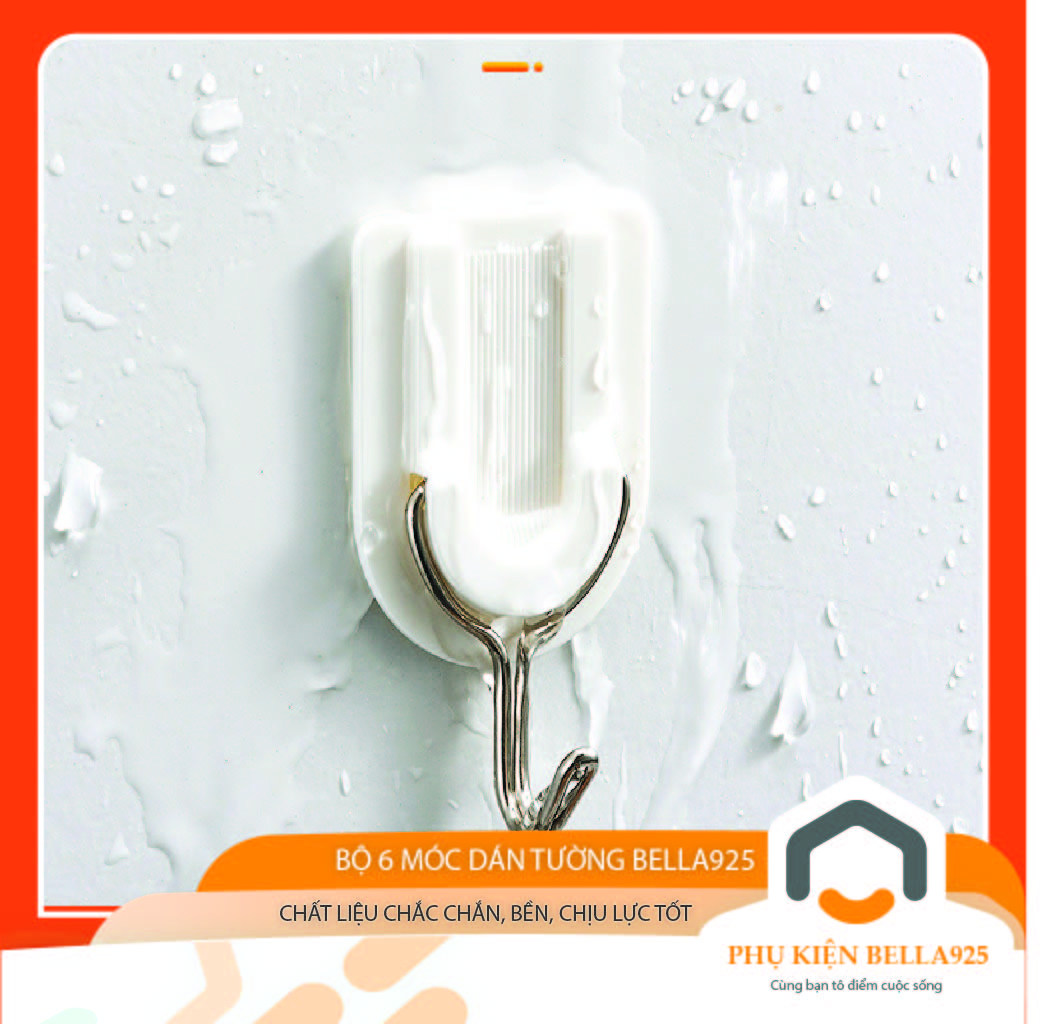 Móc dán tường Bella925 bộ 6 móc treo dán tường nhà bếp phòng tắm siêu bám dính chịu lực tốt