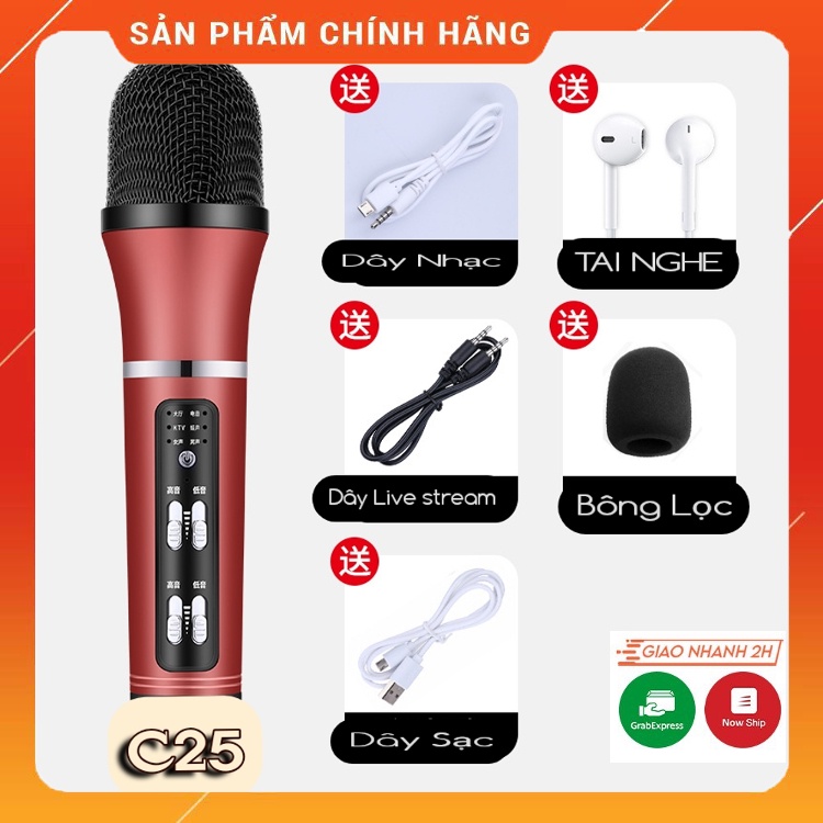 Micro Thu Âm C25 Bluetooth. Kết Nối 2 Dây, Dễ Sử Dụng, Kiểu Dáng Nhỏ Gọn, Âm Thanh Sống Động. Bảo Hành 12 Tháng