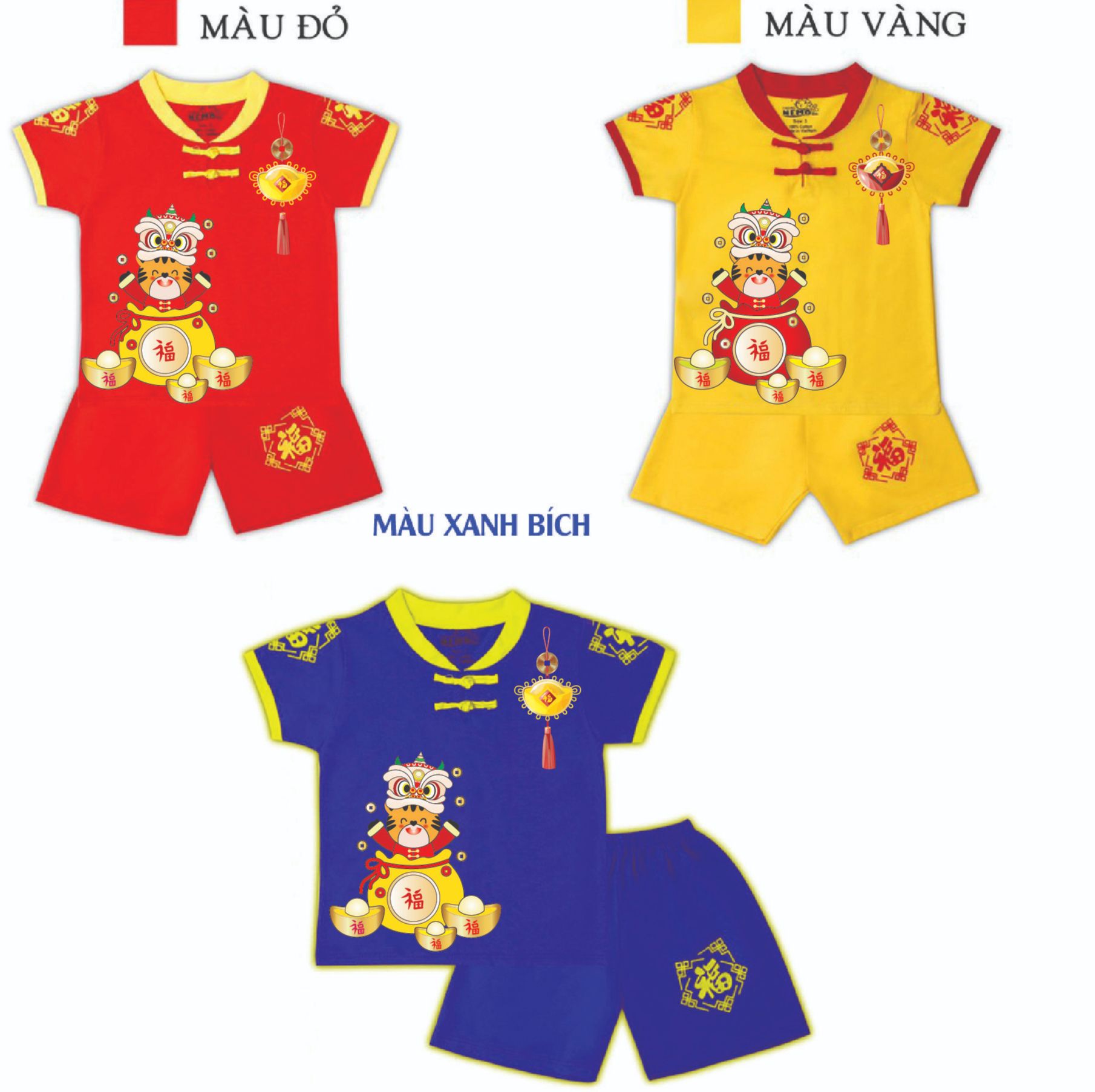 SET 3 Bộ quần áo tết 2022 cho bé trai.đồ bộ dạng cổ tàu cho trẻ em từ 8kg đến 26kg,hàng tận xưởng giá tận gốc(HỔ MÚA LÂN)