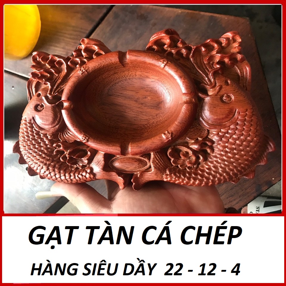 Hộp Gạt tàn Gỗ Hương nguyên khối chạm khắc Cá Chép tinh xảo