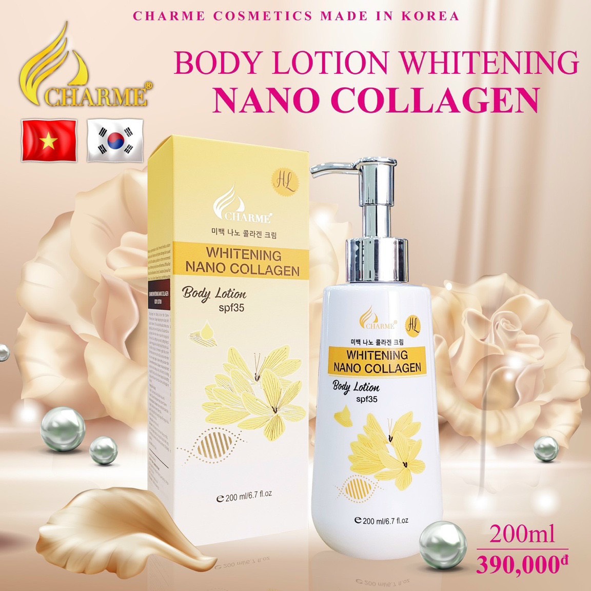 Kem body lotion charmee whitening nano collagen 200gr