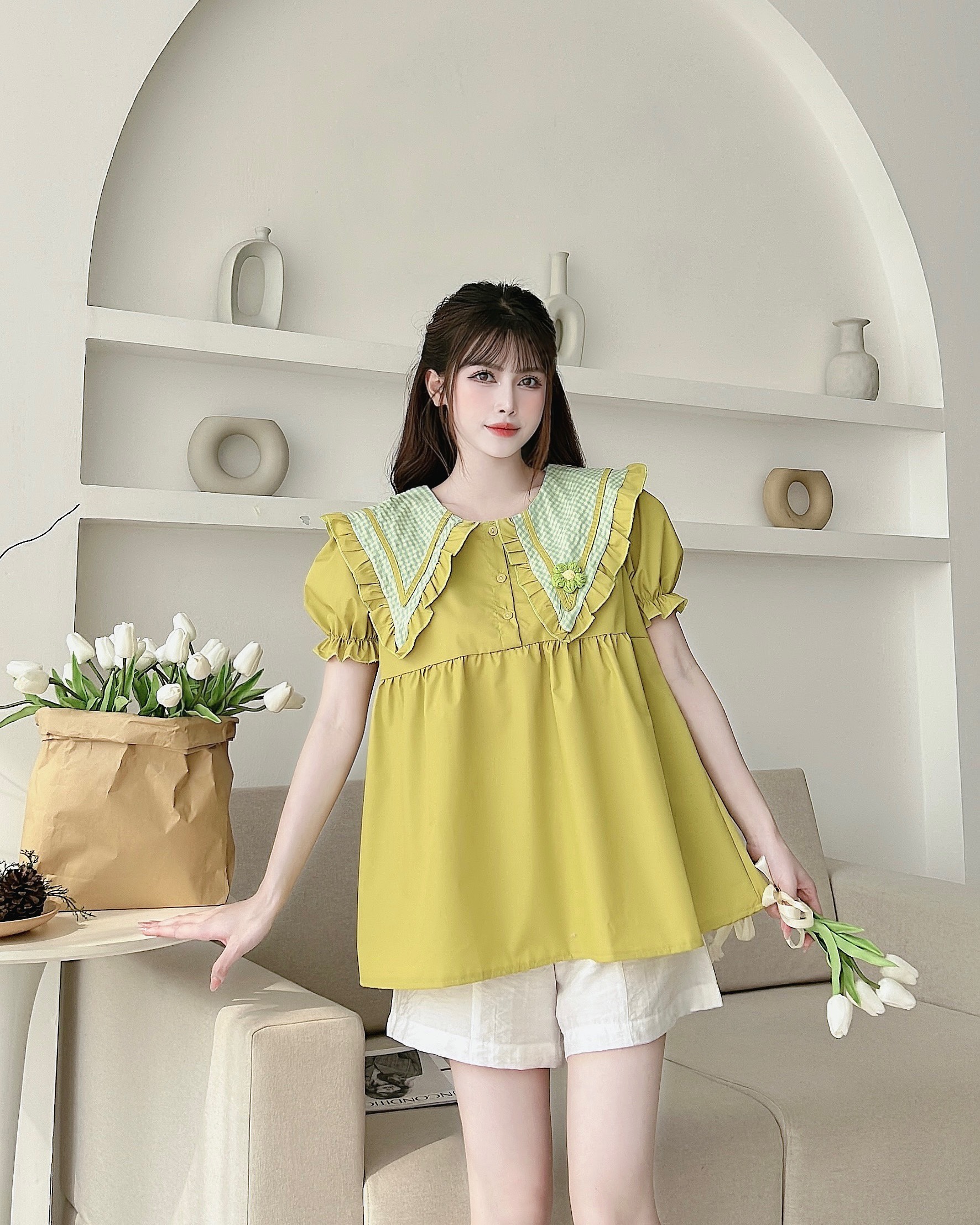 Áo bầu mùa hè chất thô mềm mát, Áo bầu thiết kế dáng suông sang chảnh cho mẹ bầu A31