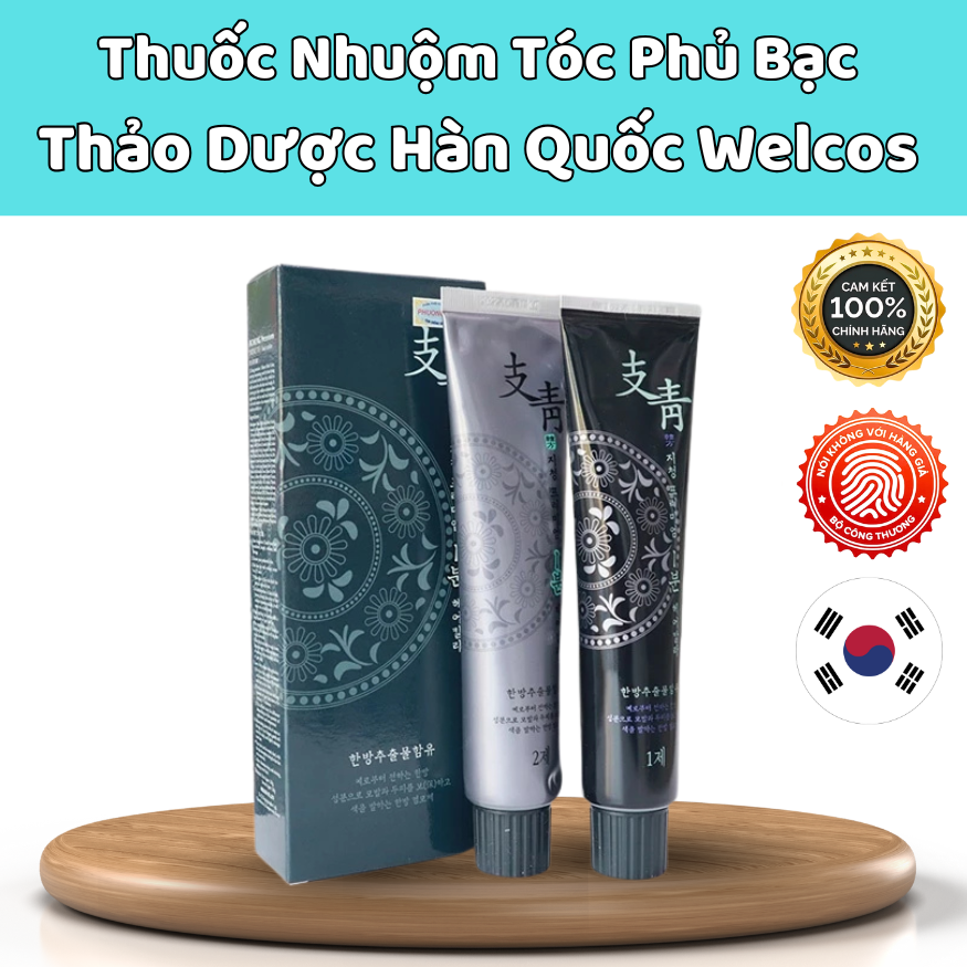 Thuốc nhuộm tóc phủ bạc thảo dược Welcos , Giúp nhuộm phủ bạc nhanh 1 phút , không gây mùi khó chịu , chính hãng