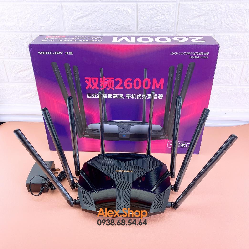 🔥17.9 - 30.9🔥Phát WiFi Mercury D268G Băng Thông AC2600 8 Râu Phát 150m2 64 Thiết Bị Kết Nối Lõi Kép