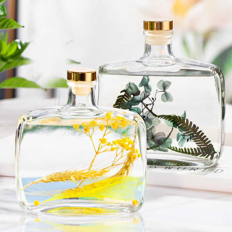 Chai thủy tinh dẹp vuông nắp gỗ 100ml 200ml 330ml đựng nước ép, cà phê, trà sữa....