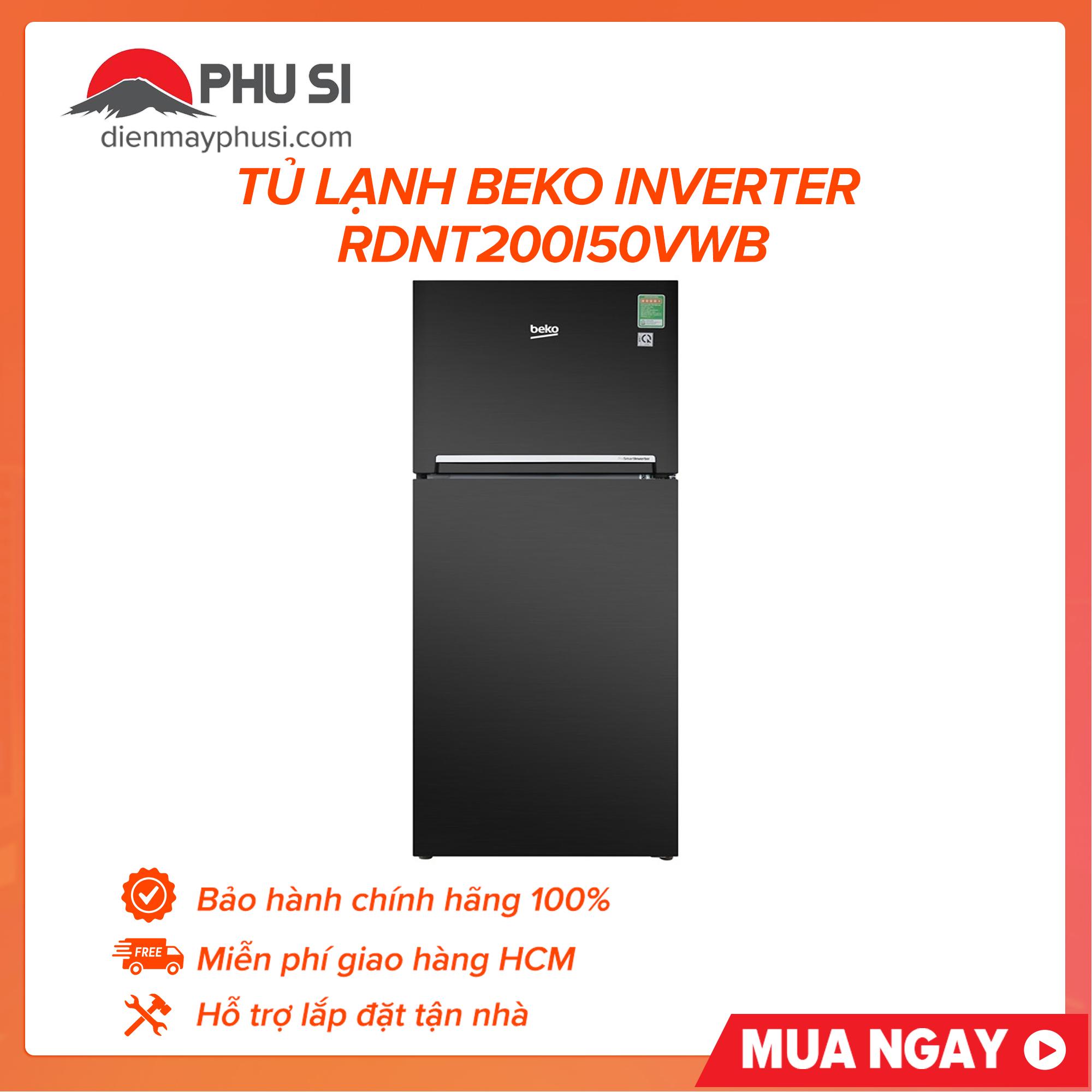 Trả góp 0% - bảo hành 1 năm - tủ lạnh beko inverter rdnt200i50vwb