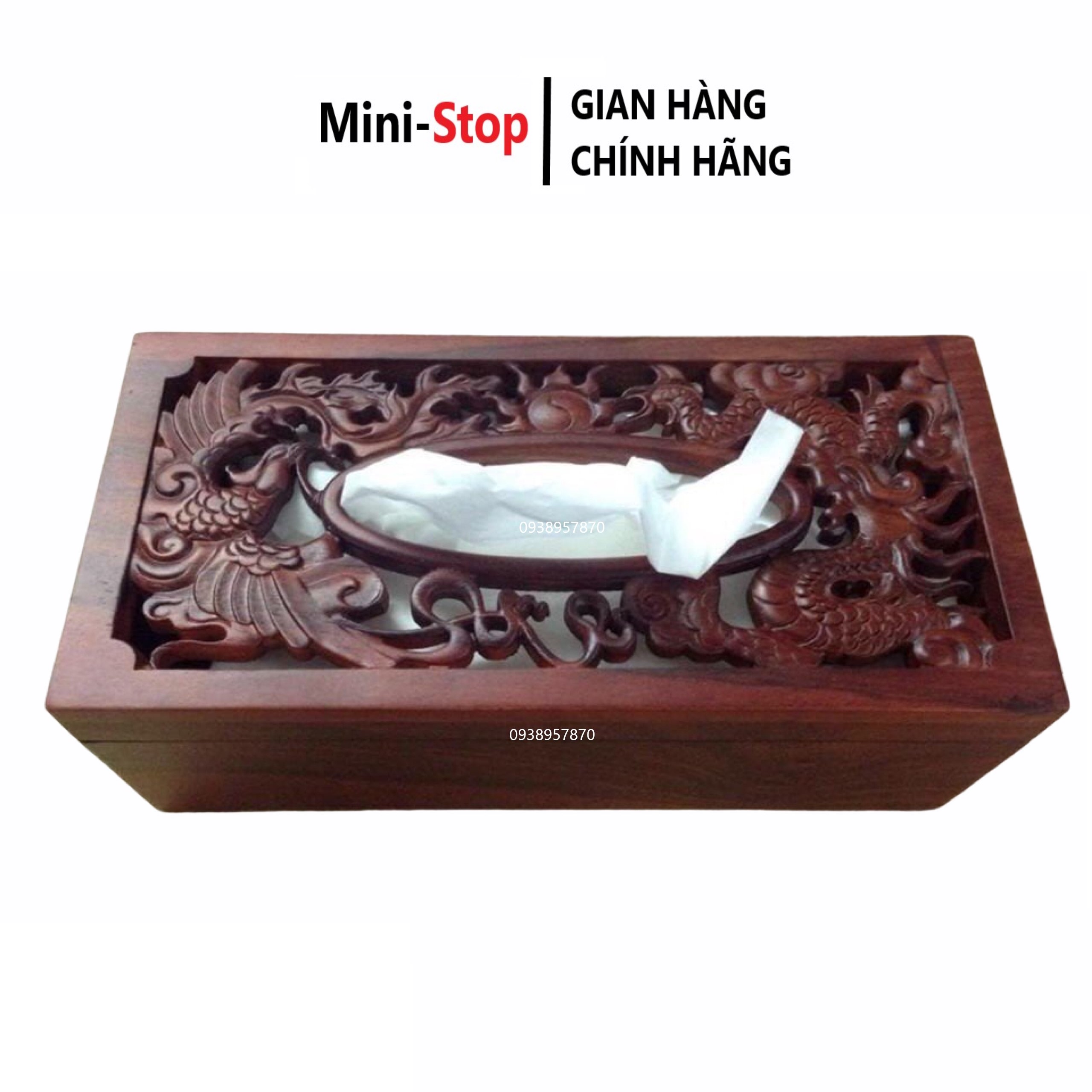 Hộp đựng khăn giấy gỗ hương trạm Rồng Phượng cao cấp