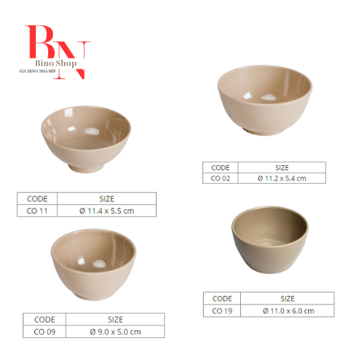 Chén Nhựa Melamine Cơm Chén Chè Màu Nâu Nhiều Size