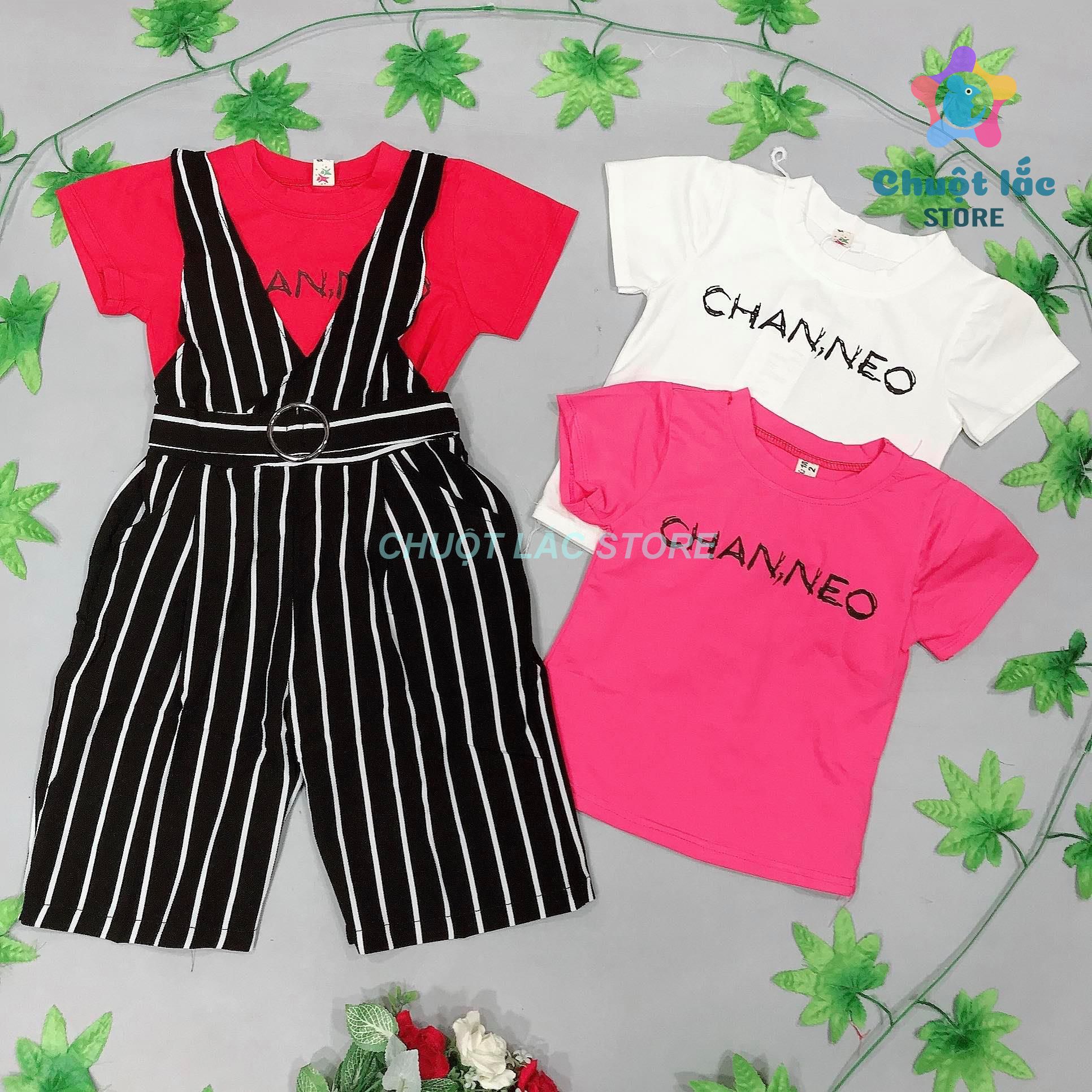 [HCM]Sét bộ quần áo bé gái gồm áo thun cotton và quần yếm ống rộng cho bé từ 8kg đến 18kg
