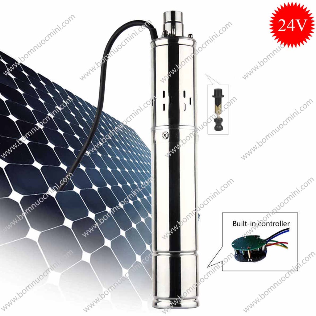 Bơm hỏa tiễn năng lượng mặt trời 24v 370w 3" 2.000l/h đẩy 65m - đầu đuôi chuột