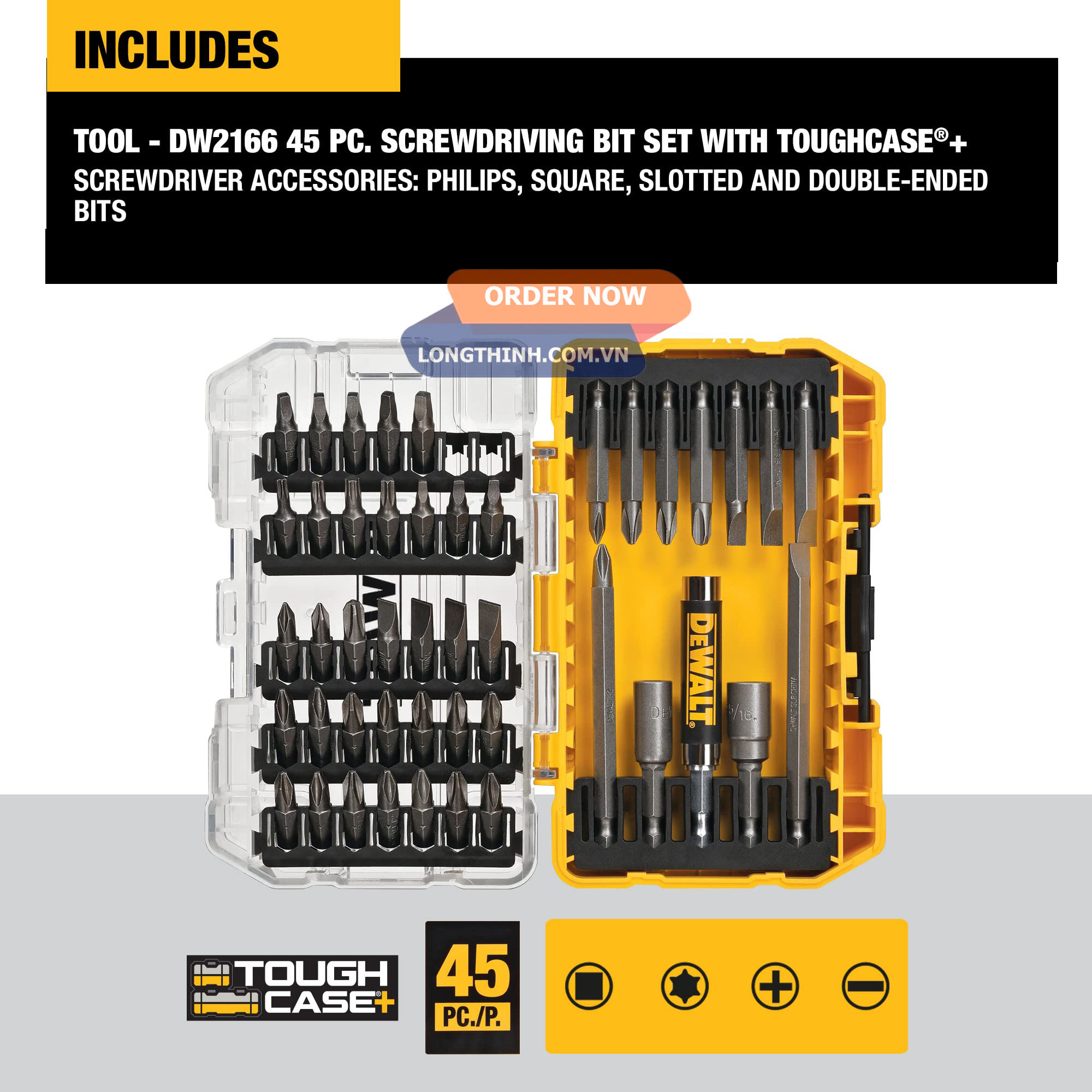 [HCM]Bộ vít Dewalt DW2166 45 món
