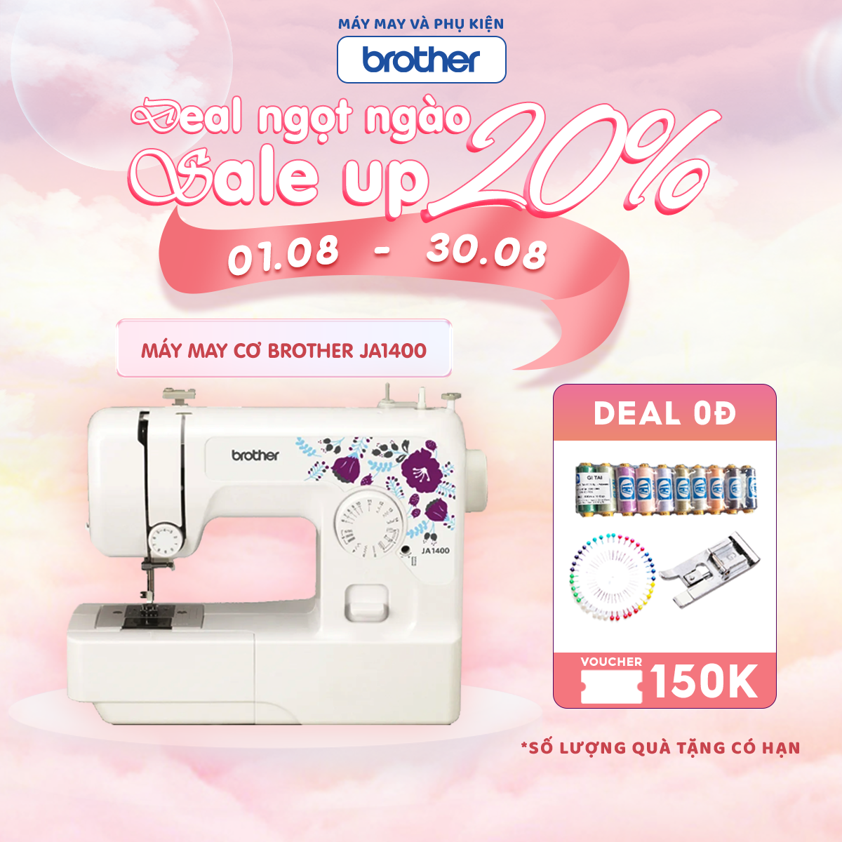 [HCM]Máy May Gia Đình Cao Cấp Nhật Bản Brother JA1400, Bảo hành 12 tháng, Suốt Chỉ Nhanh