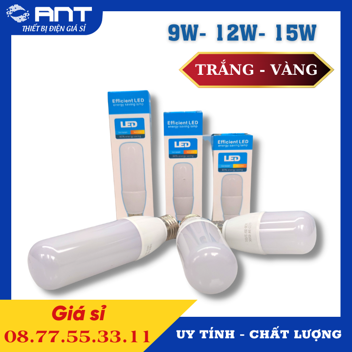 Bóng Led Bulb Tròn Dài hình trụ 9w 12w 15w tiết kiệm điện đui E27 thay thế bóng chữ U sáng trắng sáng vàng