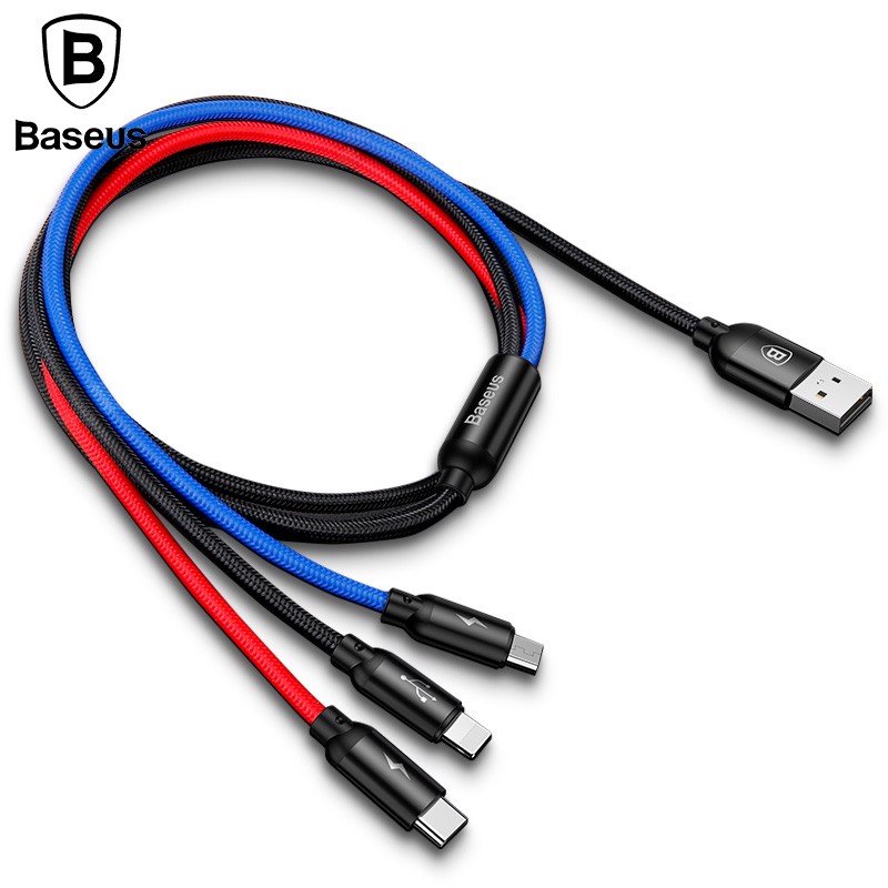 Cáp sạc 3 đầu nhiều màu Baseus Three Primary 3-in-1