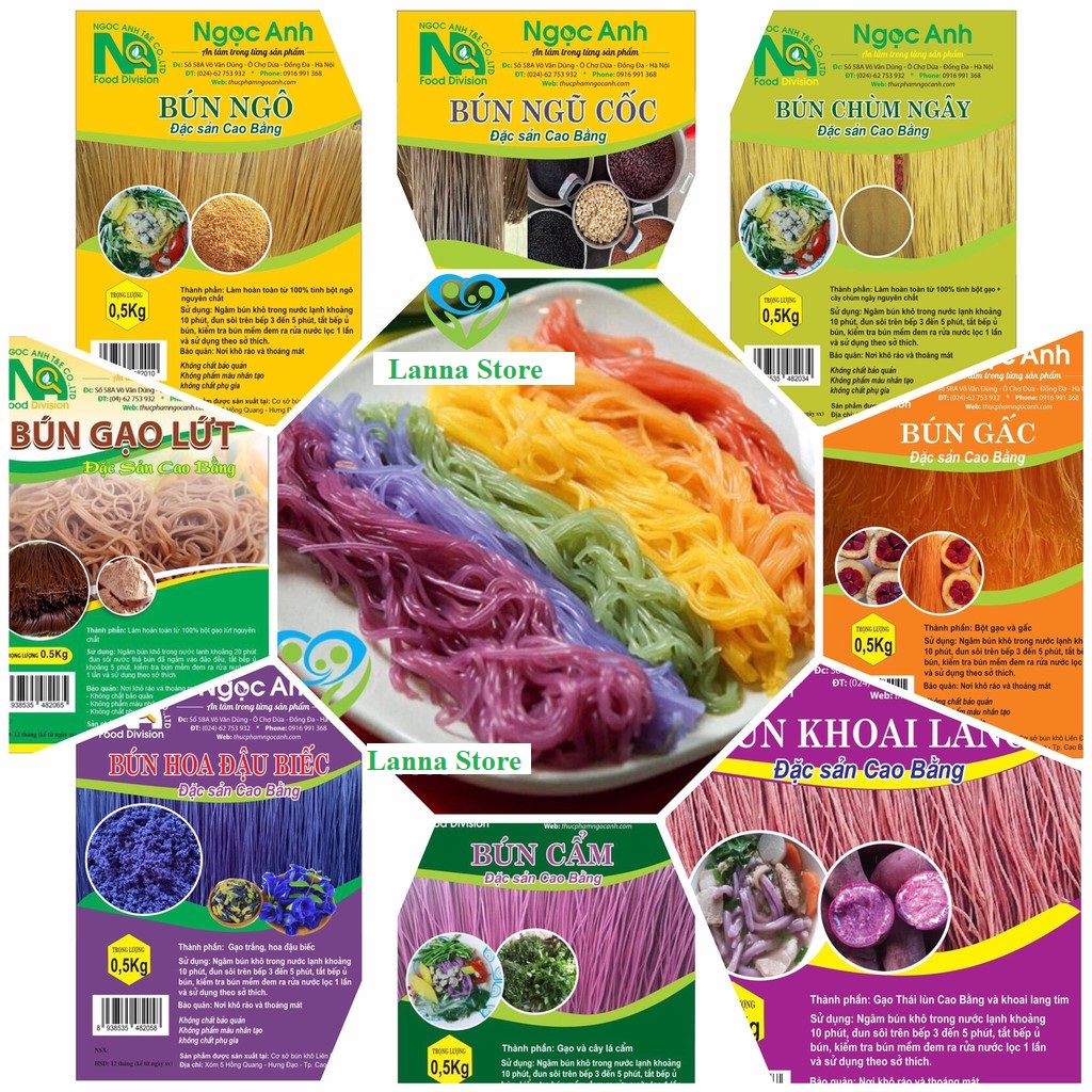Bún khô Cao Bằng 500gr (bún gạo lứt, ngô, khoai lang, chùm ngây, gấc, lá cẩm, hoa đậu biếc) giảm cân ăn kiêng eat clean