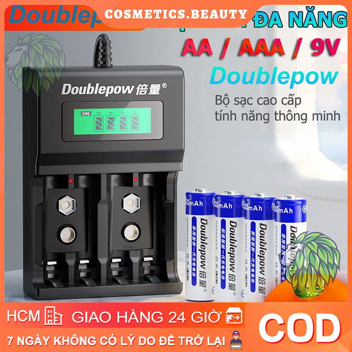 Bộ sạc pin aa / aaa / pin 9v tự ngắt đa năng doublepow cao cấp uk95 có đèn báo pin đầy