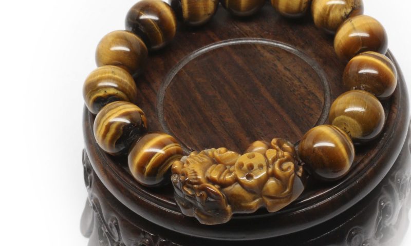 Vòng đá mắt hổ vàng nâu 8 ly tự nhiên (Natural Tiger Eye) có tỳ hưu may mắn