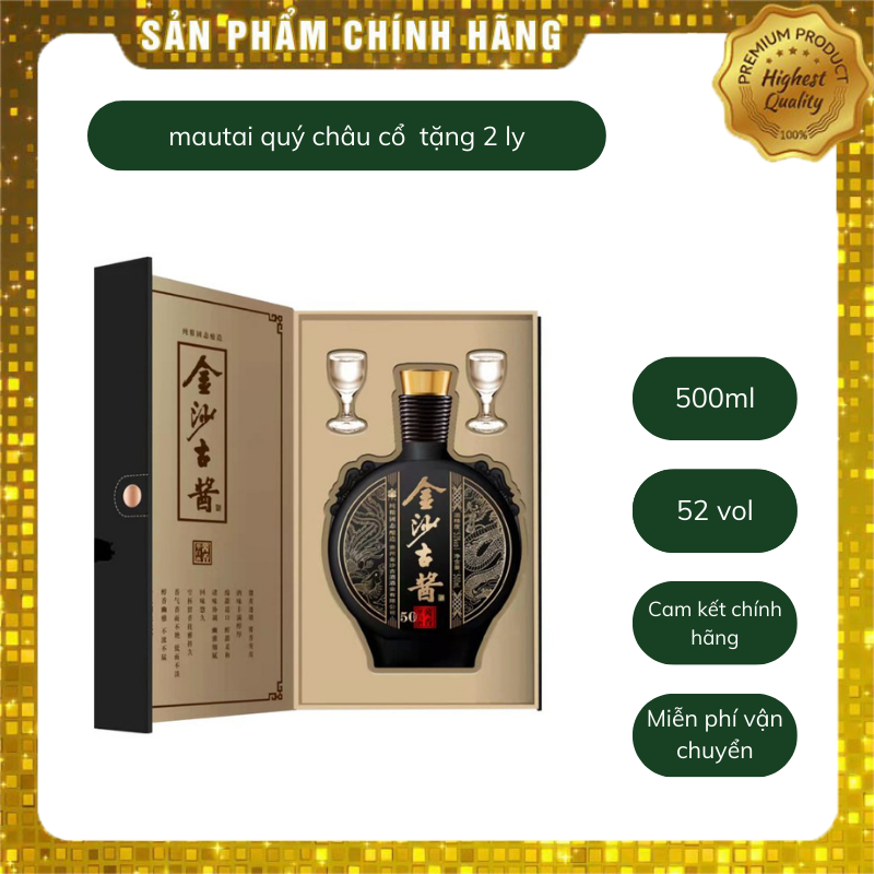 Mao đài quý châu 50 năm tuổi chai 500ml tặng 2 ly