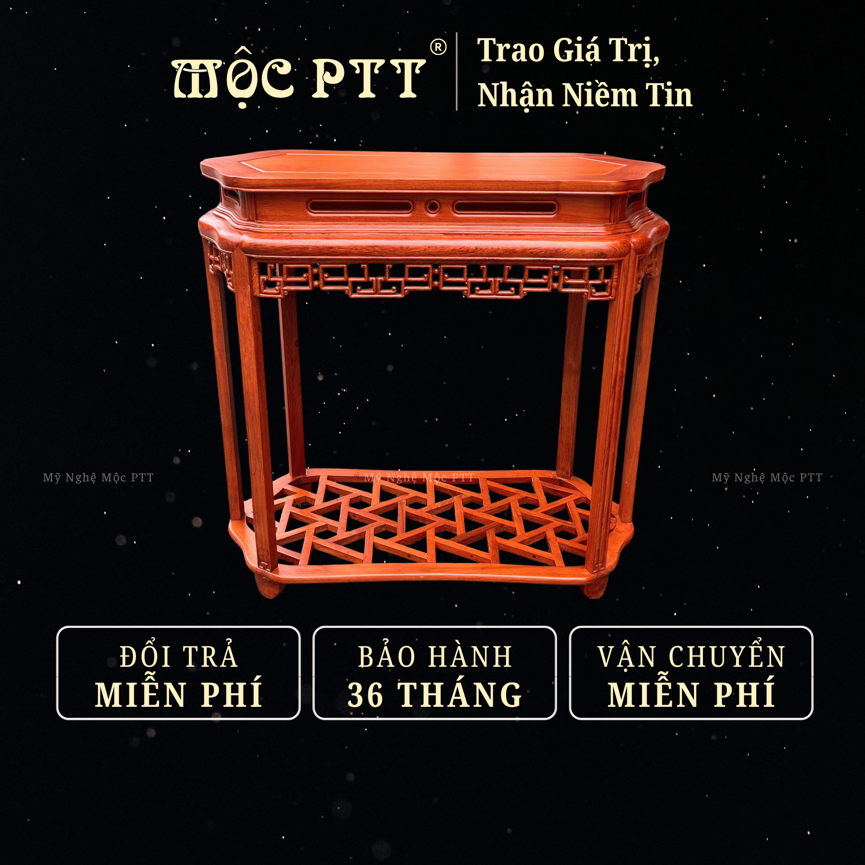 Bàn Cảnh, Bàn chữ nhật mẫu Cánh Hoá Mộng Ghép 100% gỗ Hương Đá cỡ 38 x 90 cao 88 cm