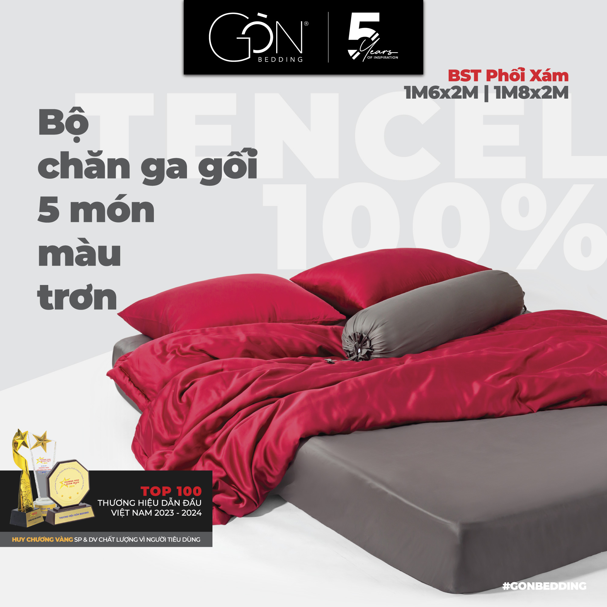 Bộ chăn ga gối 5 món phối xám gòn bedding lụa tencel 60s cao cấp, bst grey lover, kích thước 1m6x2m, 1m8x2m