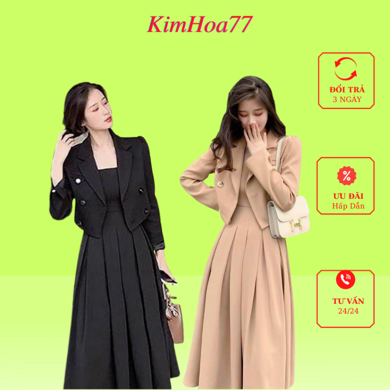 Sét áo váy gồm áo vest tay dài và váy 2 dây chất mago freesize kimhoa77