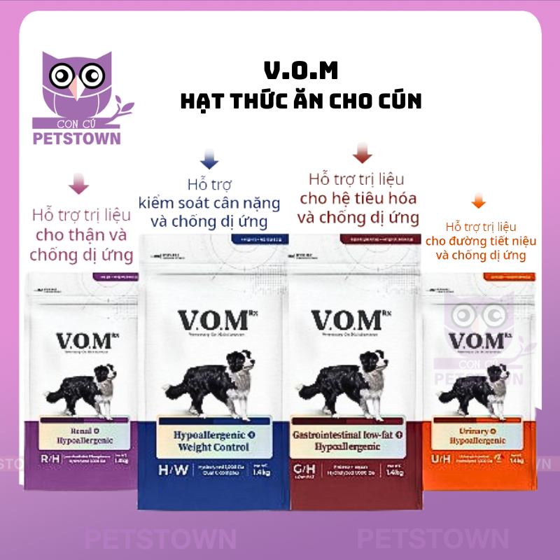 (SALE LỚN MUA 2 GIẢM 5%) V.O.M Dog 1.4kg - Hạt thức ăn cho cún hỗ trợ điều trị đa chức năng thận, tiêu hóa, tiết niệu, .. CHỐNG DỊ ỨNG