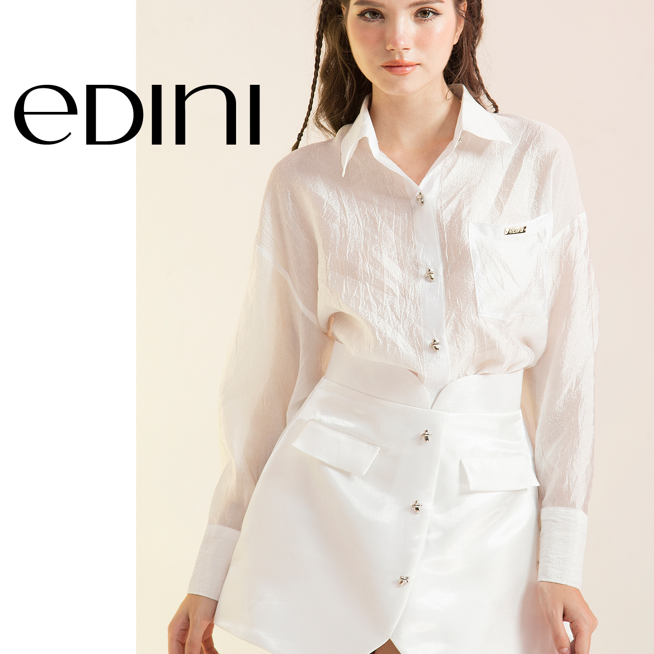 Áo sơ mi tay dài công sở đính nút sang trọng - edini - sm237
