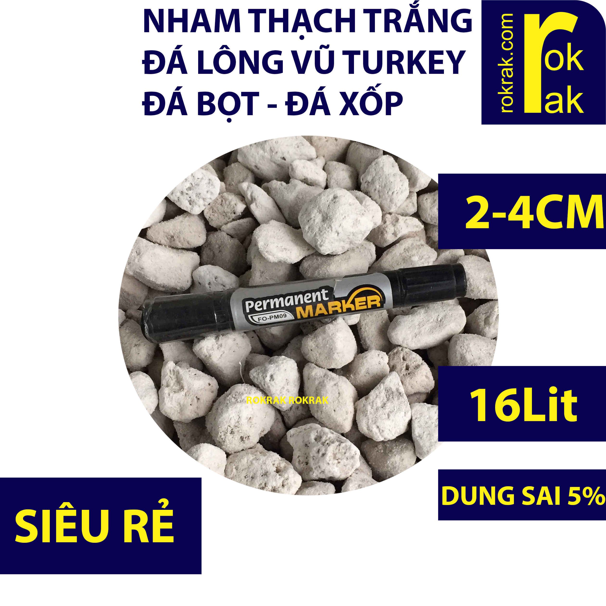 Nham Thạch trắng  Đá bọt  Đá lông vũ Turkey Bao 16Lit size 2-4cm [ROKRAK]