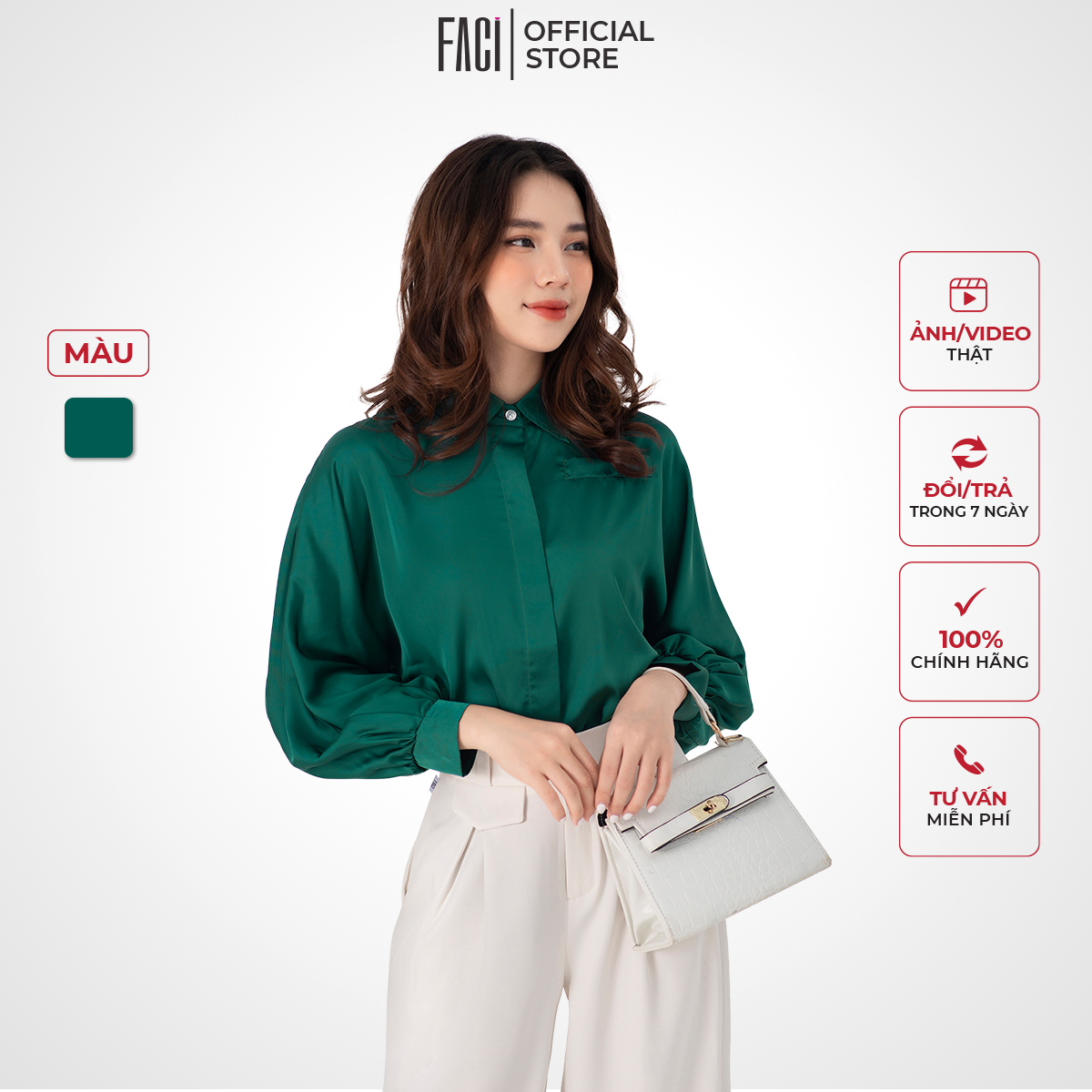 Áo sơ mi nữ faci malio thiết kế cổ đức tay dài nẹp che cúc hiện đại chất liệu lụa mềm sang trọng fa152