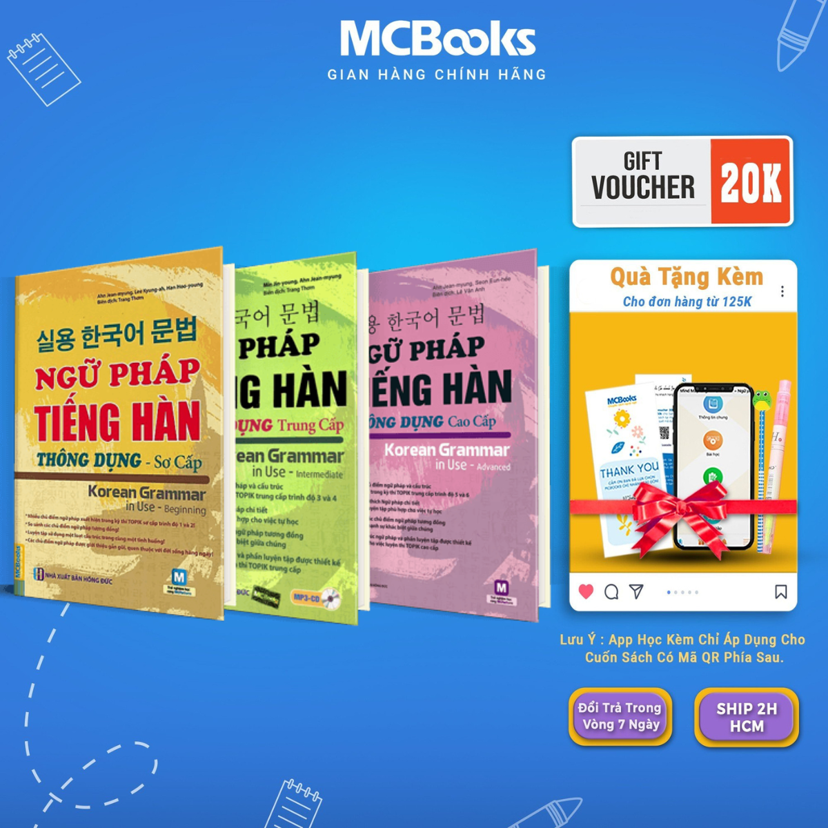 Sách - Combo Trọn Bộ 3 Cuốn Ngữ Pháp Tiếng Hàn Thông Dụng Sơ Cấp - Trung Cấp - Cao Cấp - McBooks