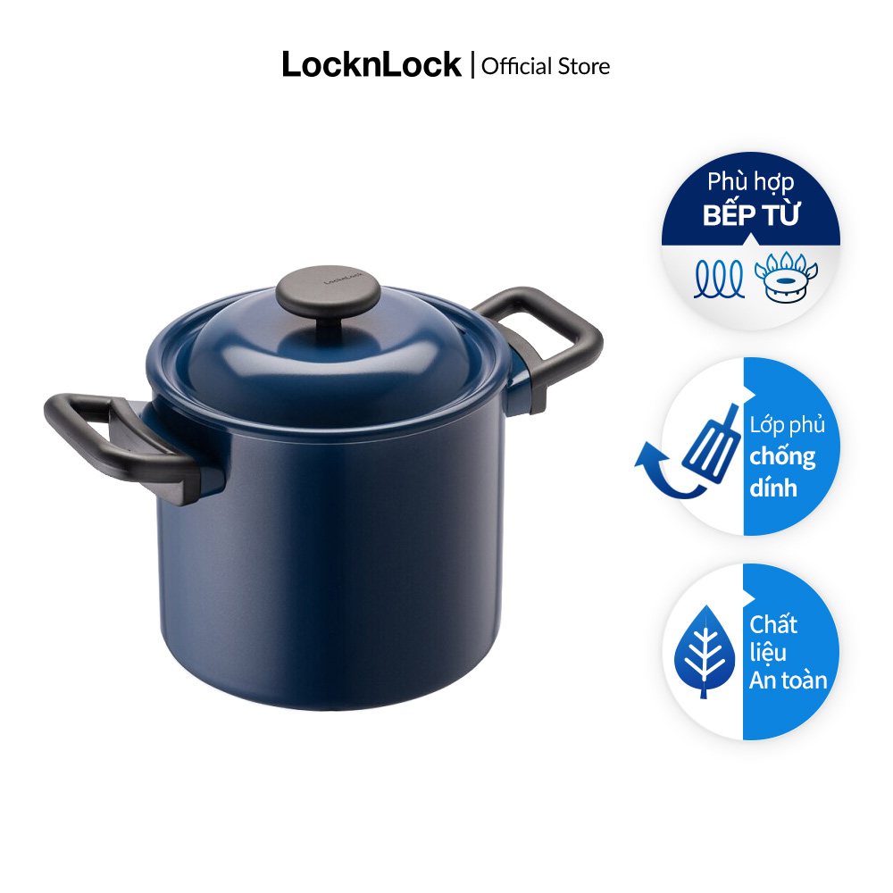 Lde1204ih - nồi nhôm chống dính lock&lock decore 20cm hai tay cầm - màu navy, kèm nắp cùng màu, thành nồi cao, nồi hầm