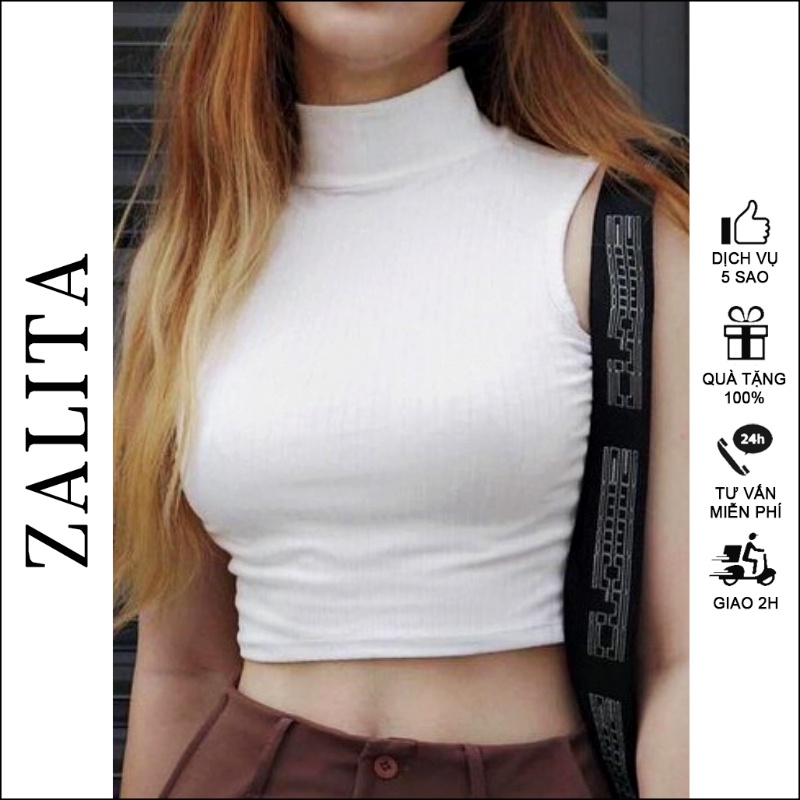 Áo croptop nữ cổ cao áo ba lỗ nữ len tăm zalita a042