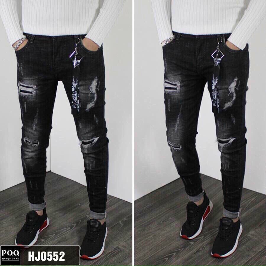 Quần jeans cao cấp màu đen rách gối cá tính bán chạy nhất shop King168 , quần jean ông suông đẹp thời trang cao cấp nam MA13