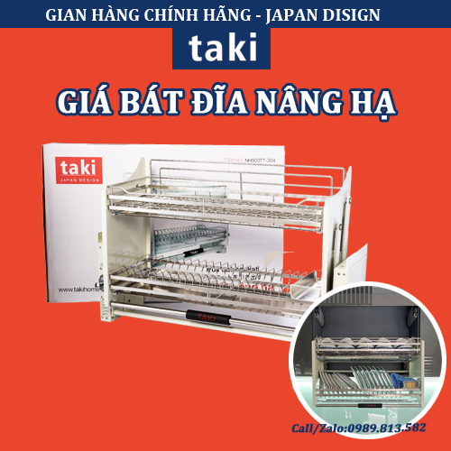 Giá bát nâng hạ taki, kệ bát nâng hạ, giá bát thông minh chính hãng - inox 304