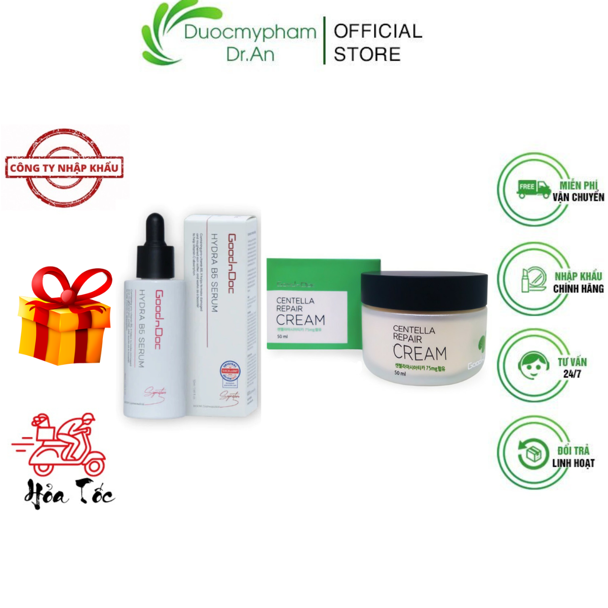 Imports-cream pennywort goodndoc Centella Repair Cream moisturizing repair reduction intensive lightening brightening anti aging skin-duocmyphamdran